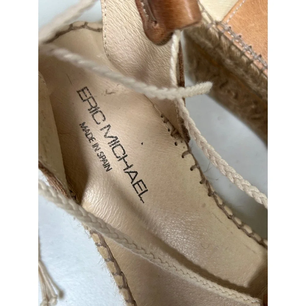 Eric Michael Espadrille Wedge Sandals Women's 40 9.5 Brown Leather Lace Up Spain